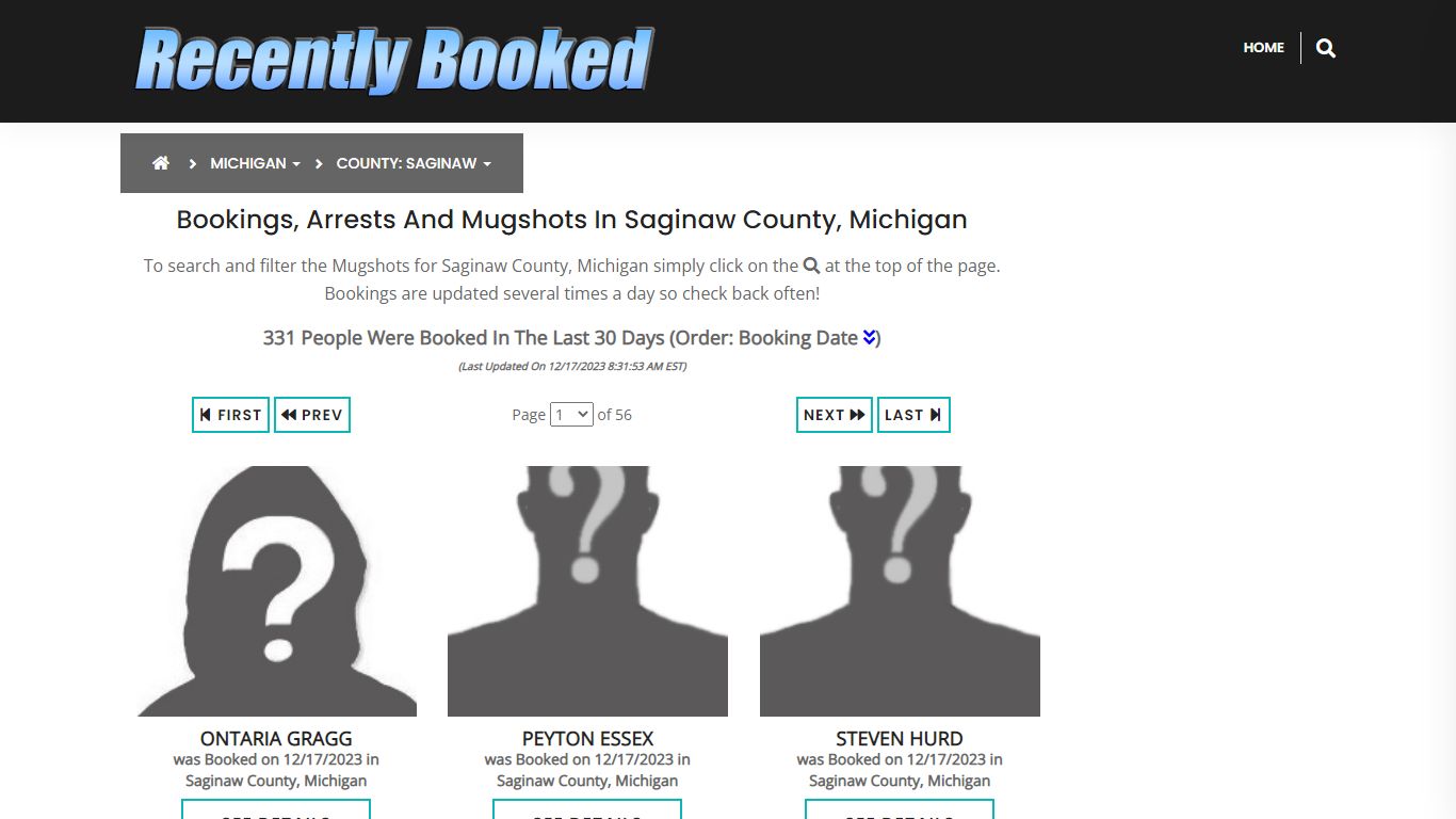Bookings, Arrests and Mugshots in Saginaw County, Michigan