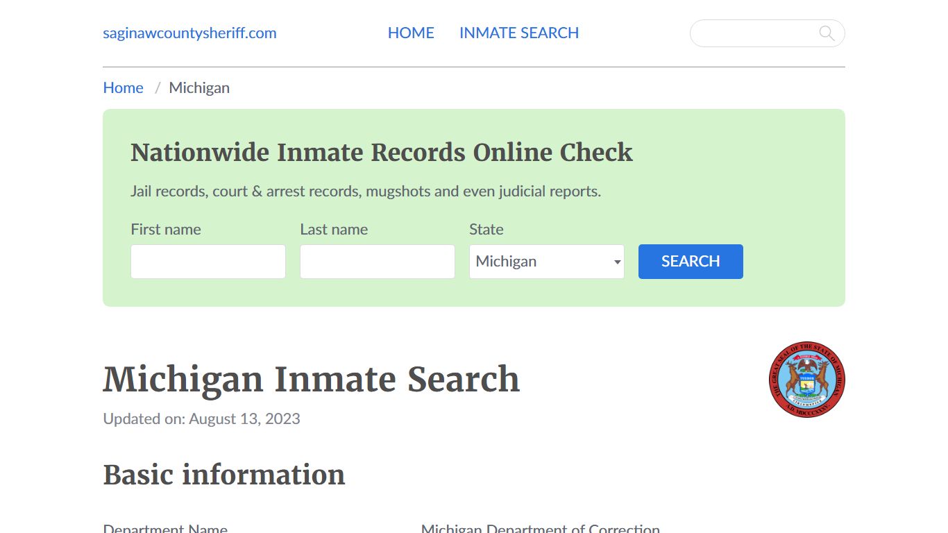 Michigan Inmate Search - Saginaw County Sheriff
